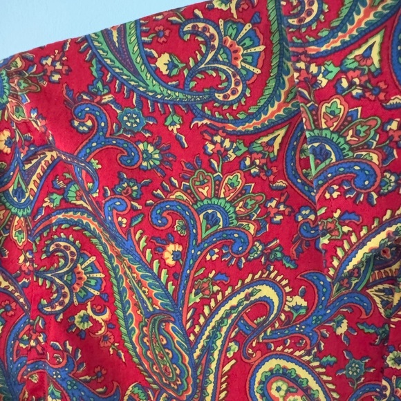 Lauren by Ralph Lauren Red Paisley Button Down Quarter Sleeve Blouse Size MP - Picture 2 of 7